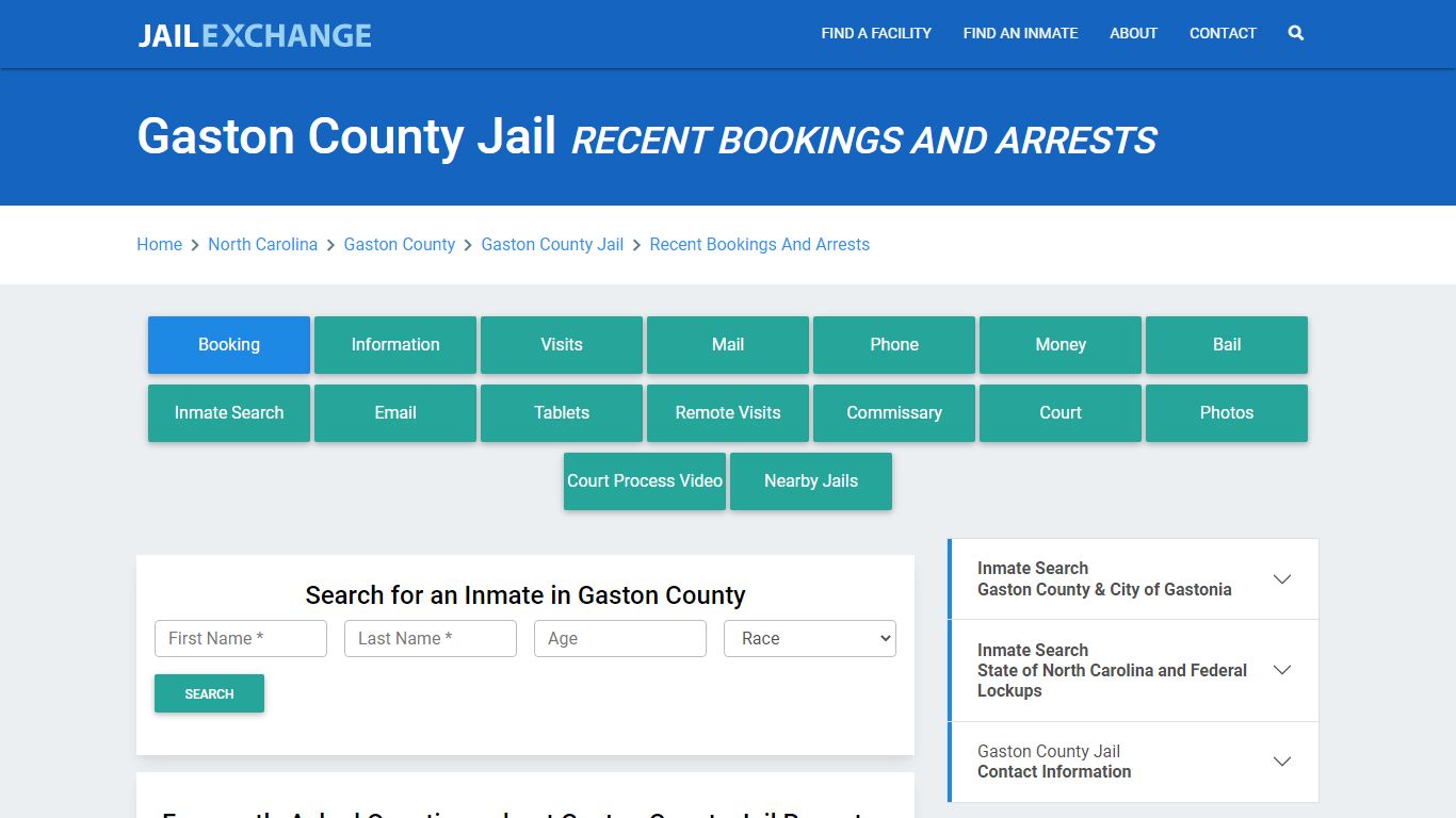 Gaston County Jail Recent Bookings And Arrests - Jail Exchange